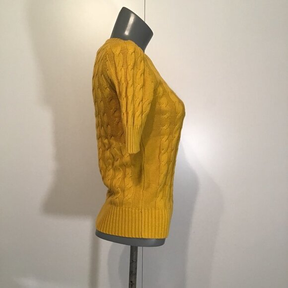 Banana Republic Short Sleeve Mustard Yellow Cable Knit Sweater Size XS - Picture 3 of 9